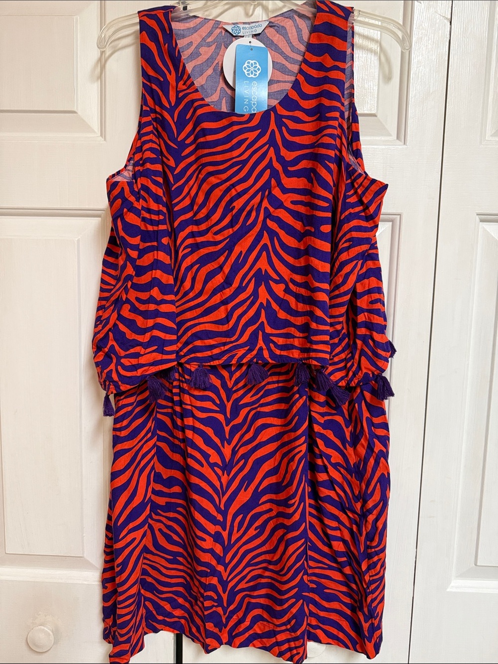 escapada Orange and Purple Zebra Tassel Mini Dress